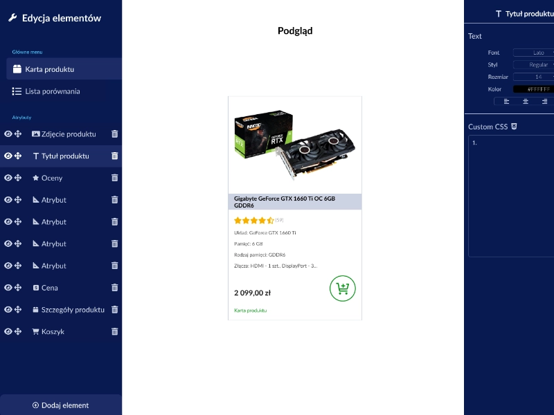 Admin panel UI